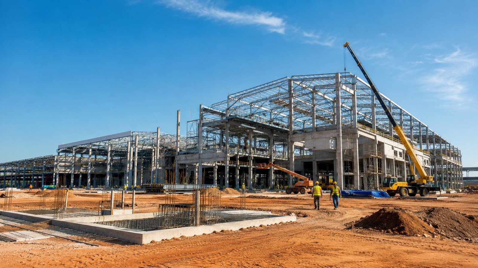 Obra civil industrial em andamento